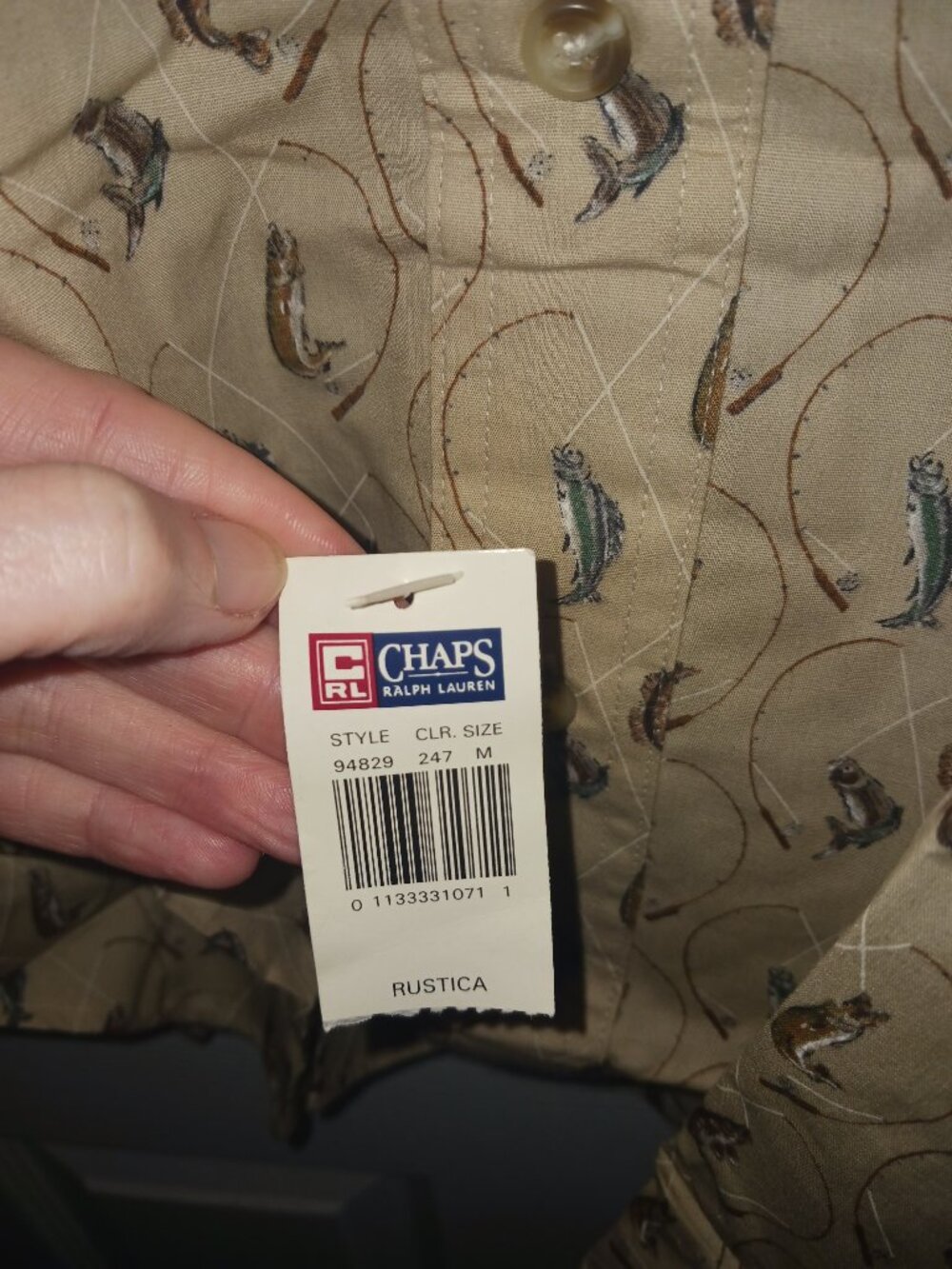 Chaps Ralph Lauren Fly Fishing Print Long Sleeve Button Up Shirt Pockets M NWT - Picture 4 of 5